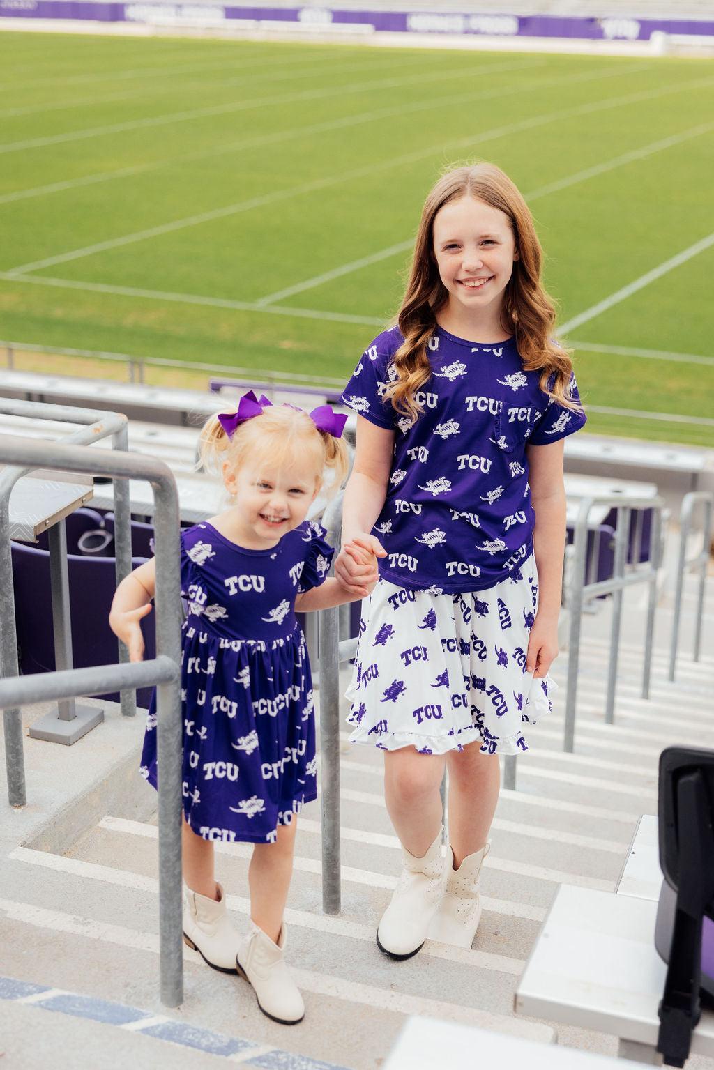 TCU White Frog Ruffle Twirl Skort-Mila & Rose ®