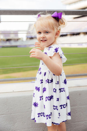 TCU White Frog Flutter Twirl Dress-Mila & Rose ®