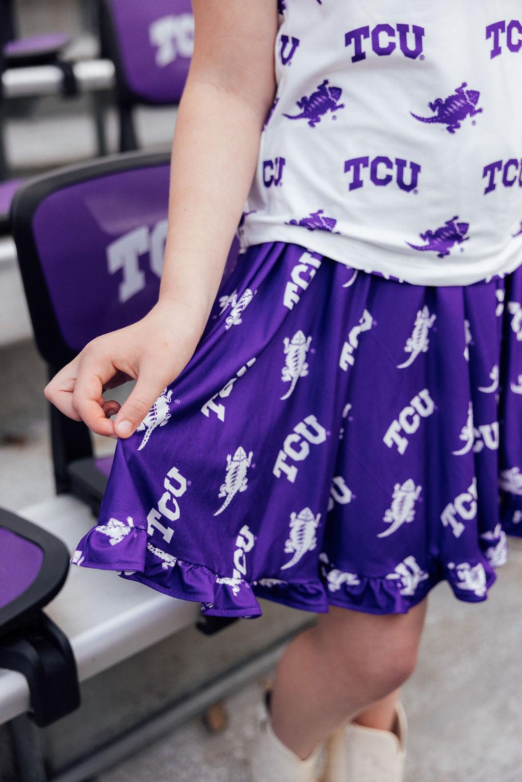 TCU Purple Frog Ruffle Twirl Skort-Mila & Rose ®