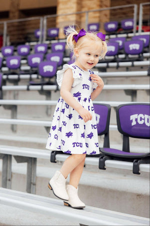 TCU White Frog Flutter Twirl Dress-Mila & Rose ®
