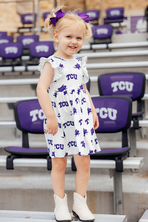 TCU White Frog Flutter Twirl Dress-Mila & Rose ®
