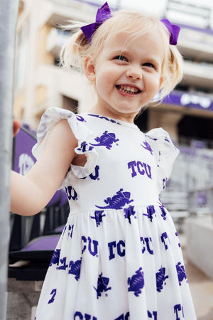 TCU White Frog Flutter Twirl Dress-Mila & Rose ®