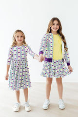 Mardi Gras 3/4 Sleeve Pocket Twirl Dress-Mila & Rose ®