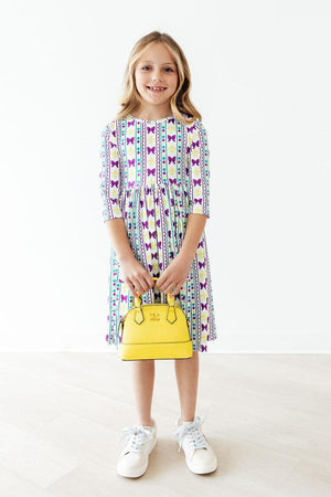 Mardi Gras 3/4 Sleeve Pocket Twirl Dress-Mila & Rose ®