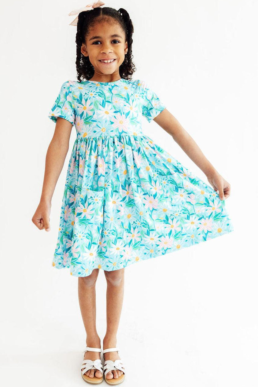 (S) Preppy Daisies S/S Pocket Twirl Dress-Mila & Rose ®