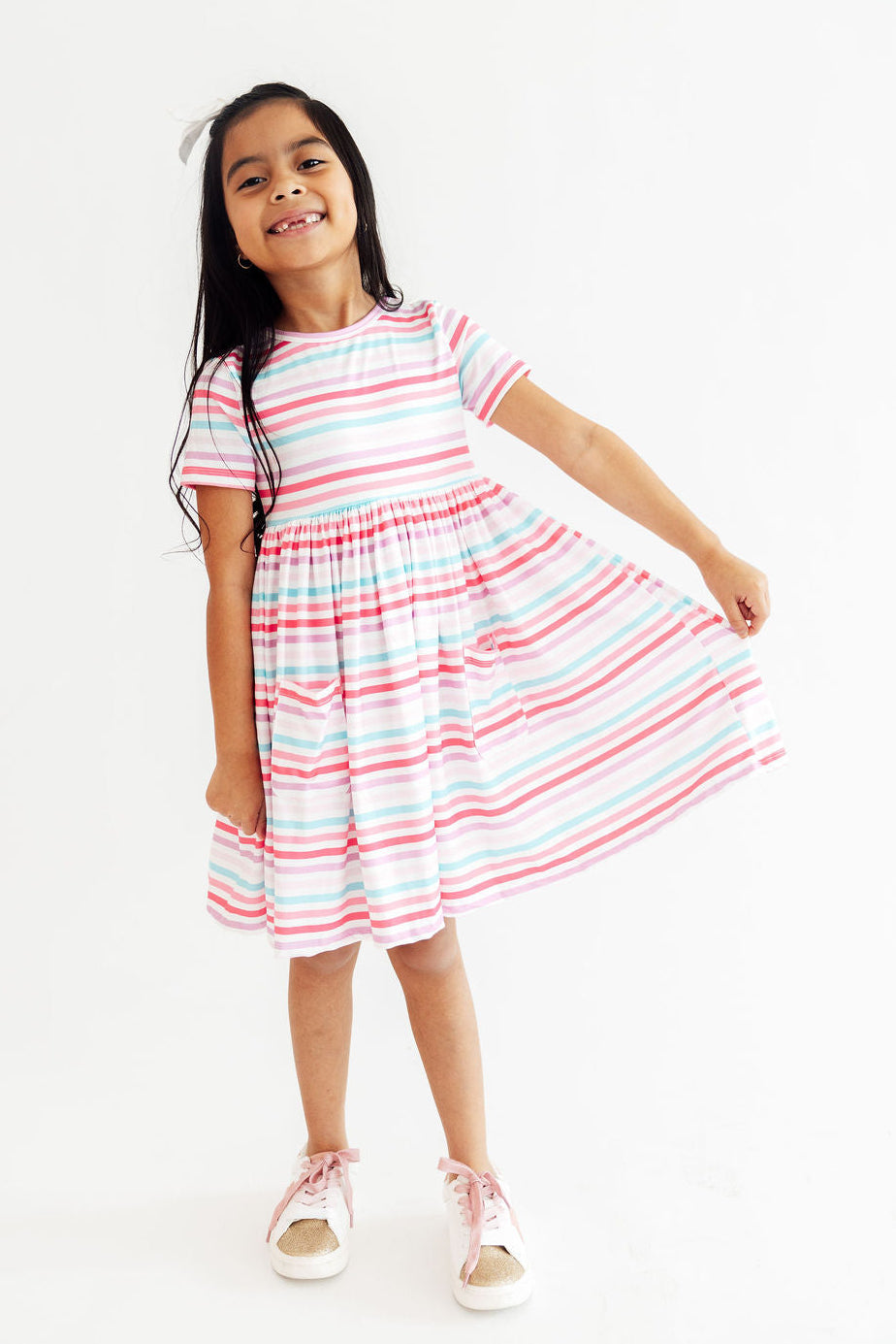 (S) Pastel Stripes S/S Pocket Twirl Dress-Mila & Rose ®