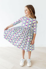 Mardi Gras 3/4 Sleeve Pocket Twirl Dress-Mila & Rose ®