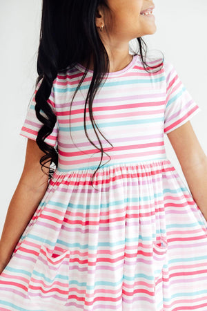 (S) Pastel Stripes S/S Pocket Twirl Dress-Mila & Rose ®
