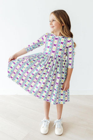 Mardi Gras 3/4 Sleeve Pocket Twirl Dress-Mila & Rose ®