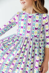 Mardi Gras 3/4 Sleeve Pocket Twirl Dress-Mila & Rose ®