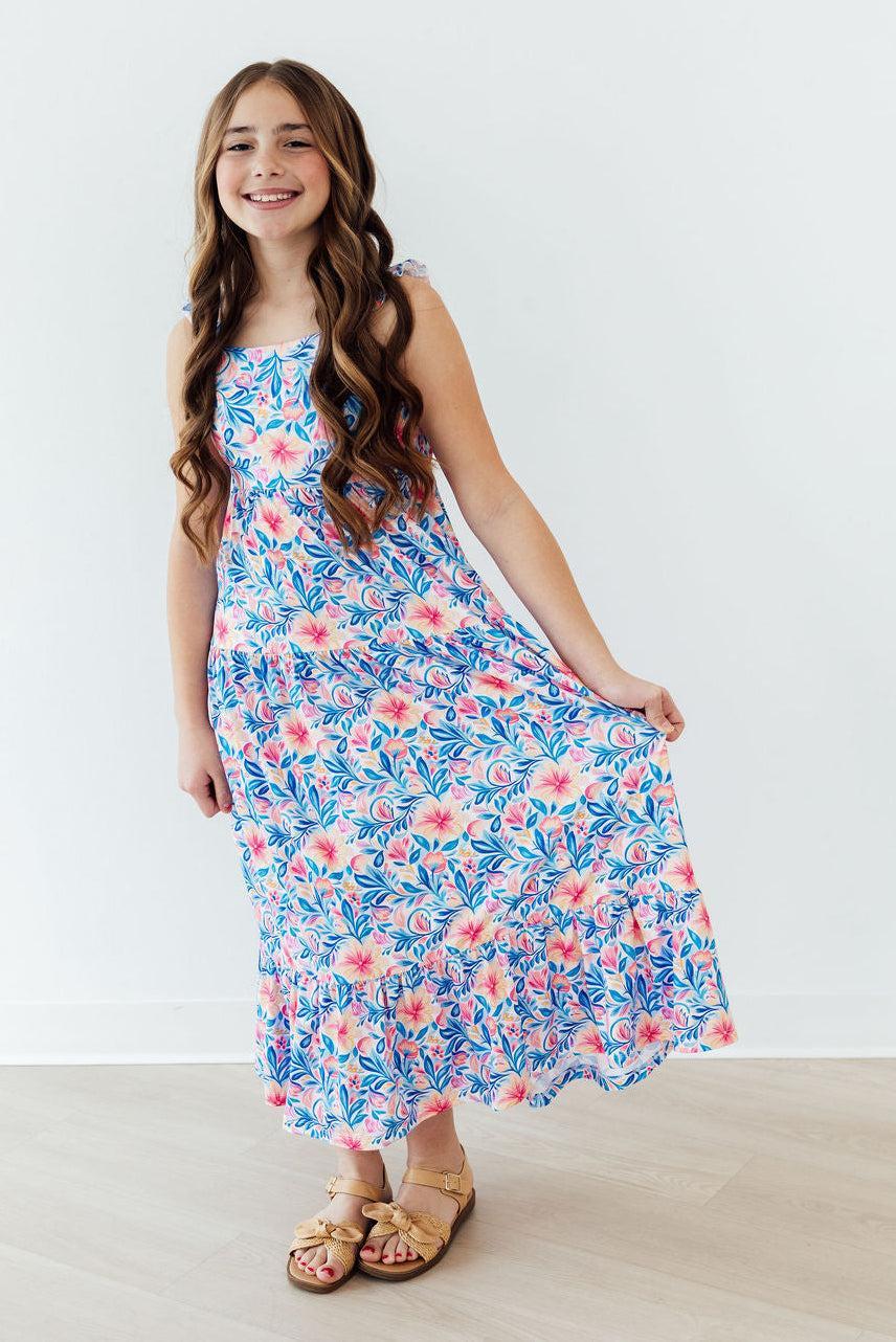 Girls' Watercolor Floral Ruffle Maxi Dress Size: 5/6 By Mila & Rose Girls' Watercolor Floral Ruffle Maxi Dress Size: 5/6 By Mila & Rose