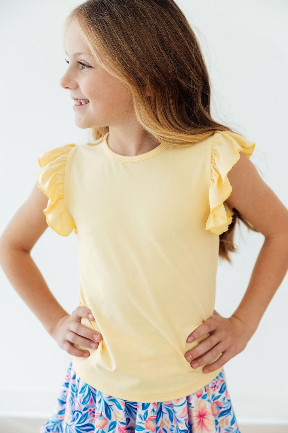 Butter Yellow S/S Ruffle Tee-Mila & Rose ®