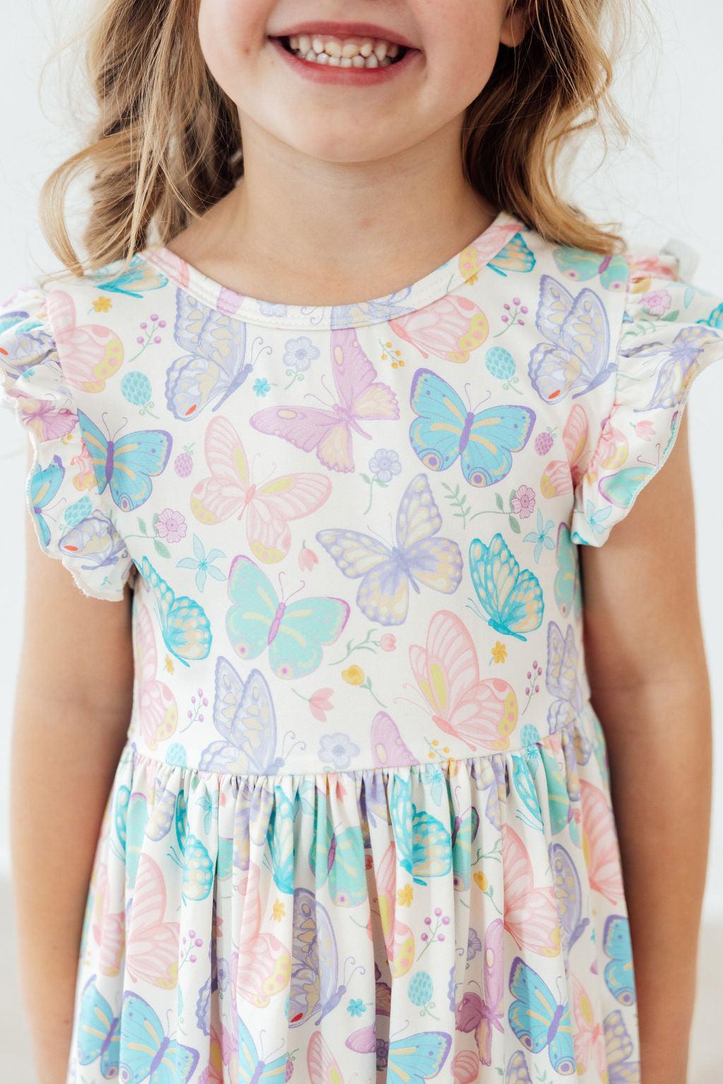 (S) Fluttering Butterflies Flutter Sleeve Twirl Dress-Mila & Rose ®