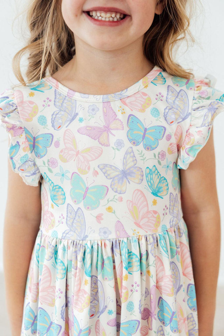 (S) Fluttering Butterflies Flutter Sleeve Twirl Dress-Mila & Rose ®