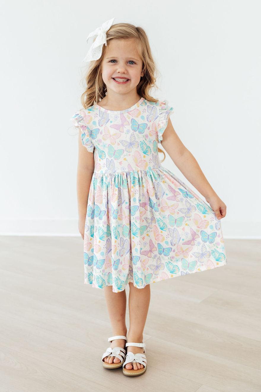 (S) Fluttering Butterflies Flutter Sleeve Twirl Dress-Mila & Rose ®