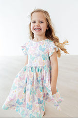 (S) Fluttering Butterflies Flutter Sleeve Twirl Dress-Mila & Rose ®