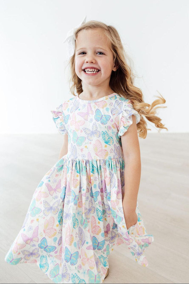 (S) Fluttering Butterflies Flutter Sleeve Twirl Dress-Mila & Rose ®