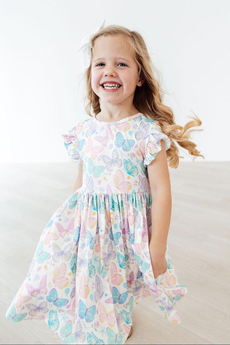 (S) Fluttering Butterflies Flutter Sleeve Twirl Dress-Mila & Rose ®
