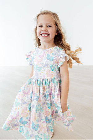 Fluttering Butterflies Flutter Sleeve Twirl Dress-Mila & Rose ®