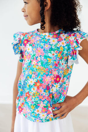 Preppy Floral S/S Ruffle Tee-Mila & Rose ®