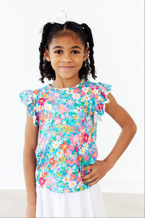 Preppy Floral S/S Ruffle Tee-Mila & Rose ®