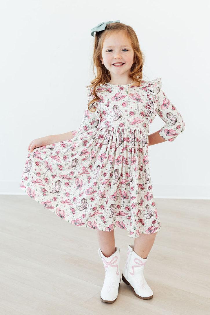 Cowgirl Cutie 3/4 Sleeve Ruffle Twirl Dress-Mila & Rose ®