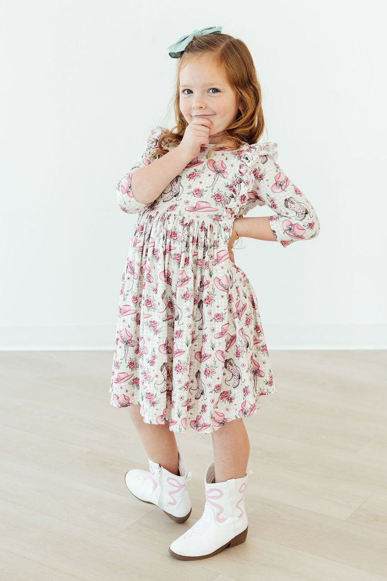 Cowgirl Cutie 3/4 Sleeve Ruffle Twirl Dress-Mila & Rose ®