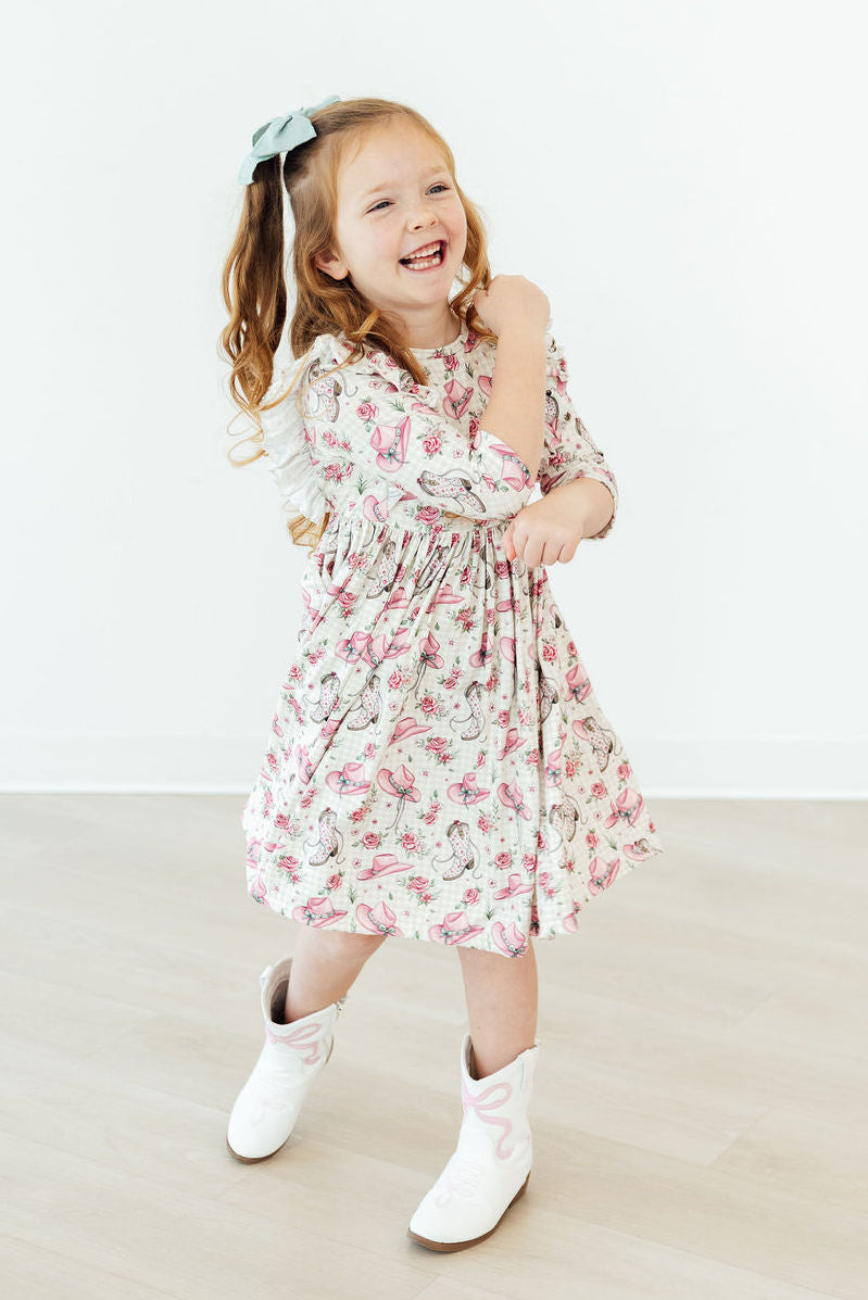 Cowgirl Cutie 3/4 Sleeve Ruffle Twirl Dress-Mila & Rose ®