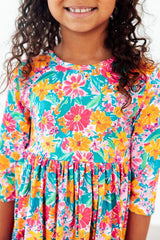 Floral Fiesta 3/4 Sleeve Pocket Twirl Dress-Mila & Rose ®