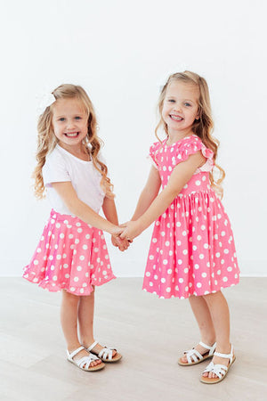 (V) Pink Polka Dots Flutter Sleeve Twirl Dress-Mila & Rose ®