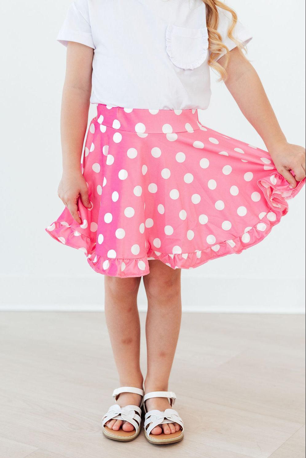 Pink Polka Dots Ruffle Twirl Skort-Mila & Rose ®