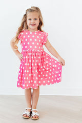 Pink Polka Dots Flutter Sleeve Twirl Dress-Mila & Rose ®