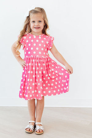 (V) Pink Polka Dots Flutter Sleeve Twirl Dress-Mila & Rose ®