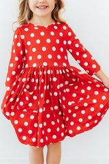 Red Polka Dots 3/4 Sleeve Pocket Twirl Dress-Mila & Rose ®