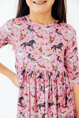Petals & Ponies 3/4 Sleeve Pocket Twirl Dress-Mila & Rose ®