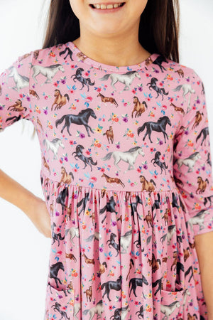 Petals & Ponies 3/4 Sleeve Pocket Twirl Dress-Mila & Rose ®