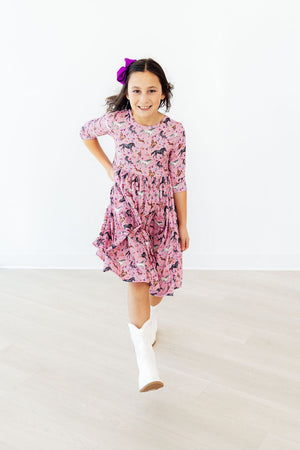 Petals & Ponies 3/4 Sleeve Pocket Twirl Dress-Mila & Rose ®