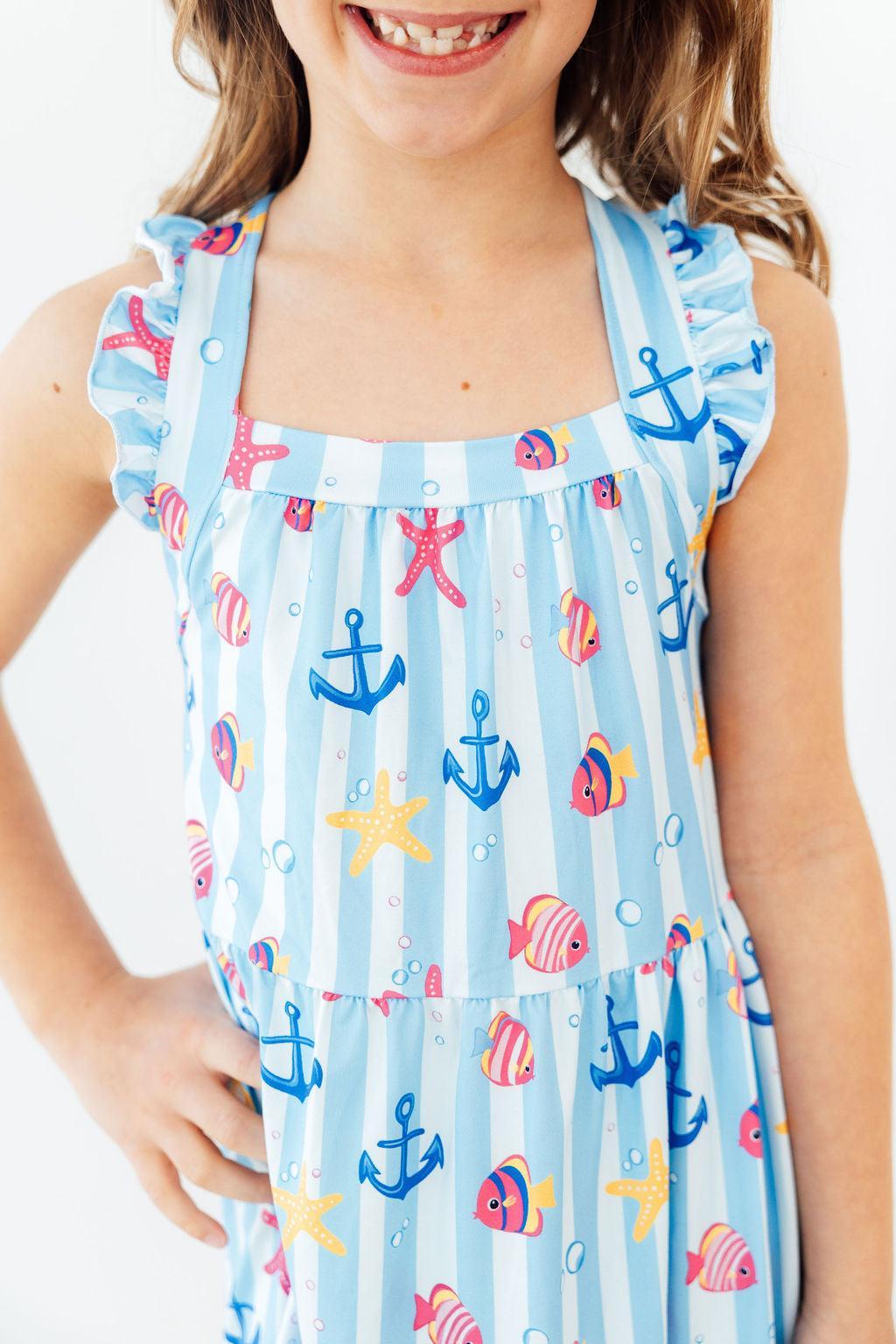 Tidepool Treasures Ruffle Cross Back Dress-Mila & Rose ®