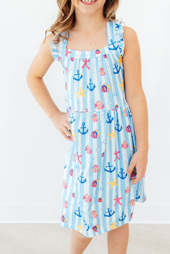 Tidepool Treasures Ruffle Cross Back Dress-Mila & Rose ®