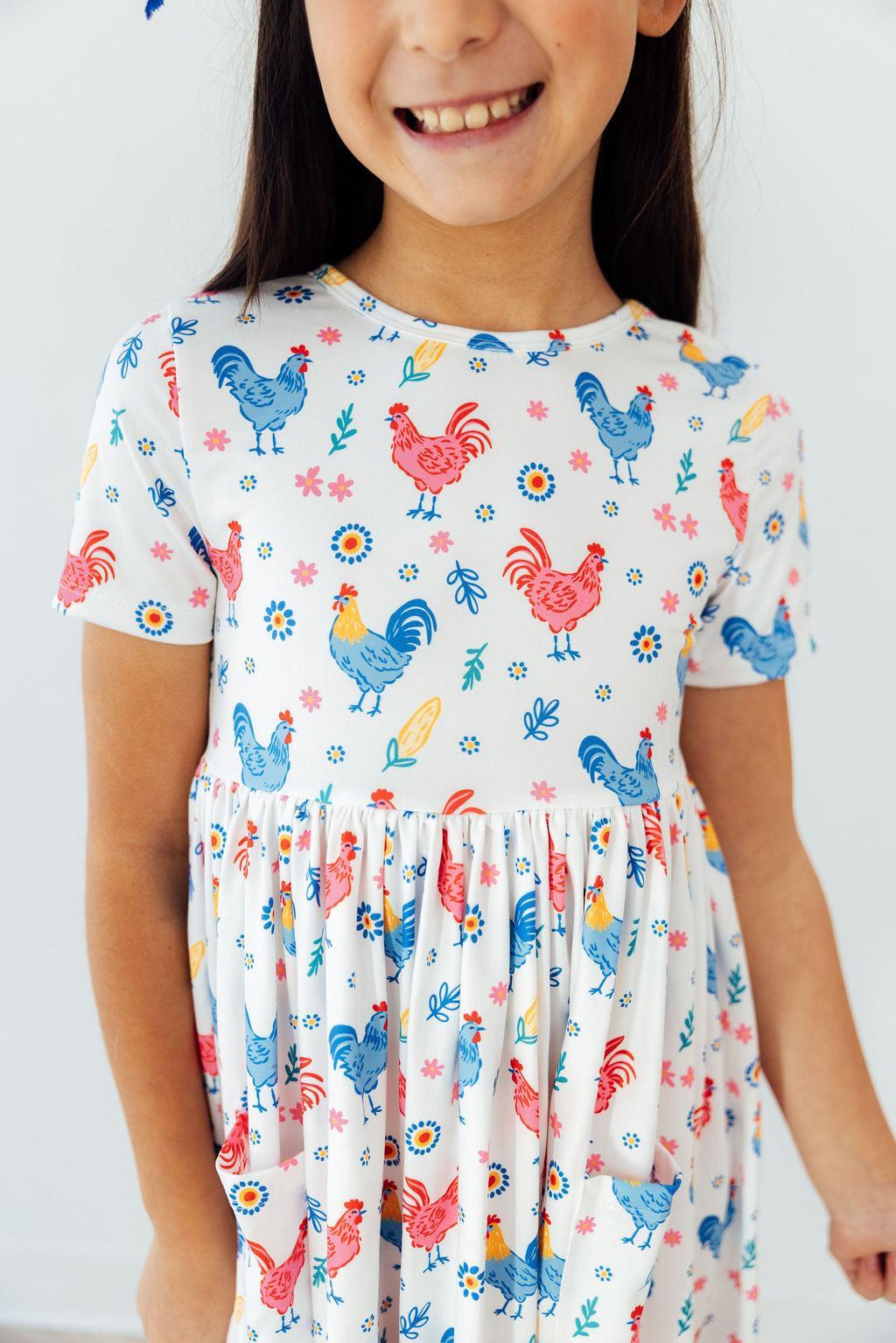 Rainbow Roosters S/S Pocket Twirl Dress-Mila & Rose ®