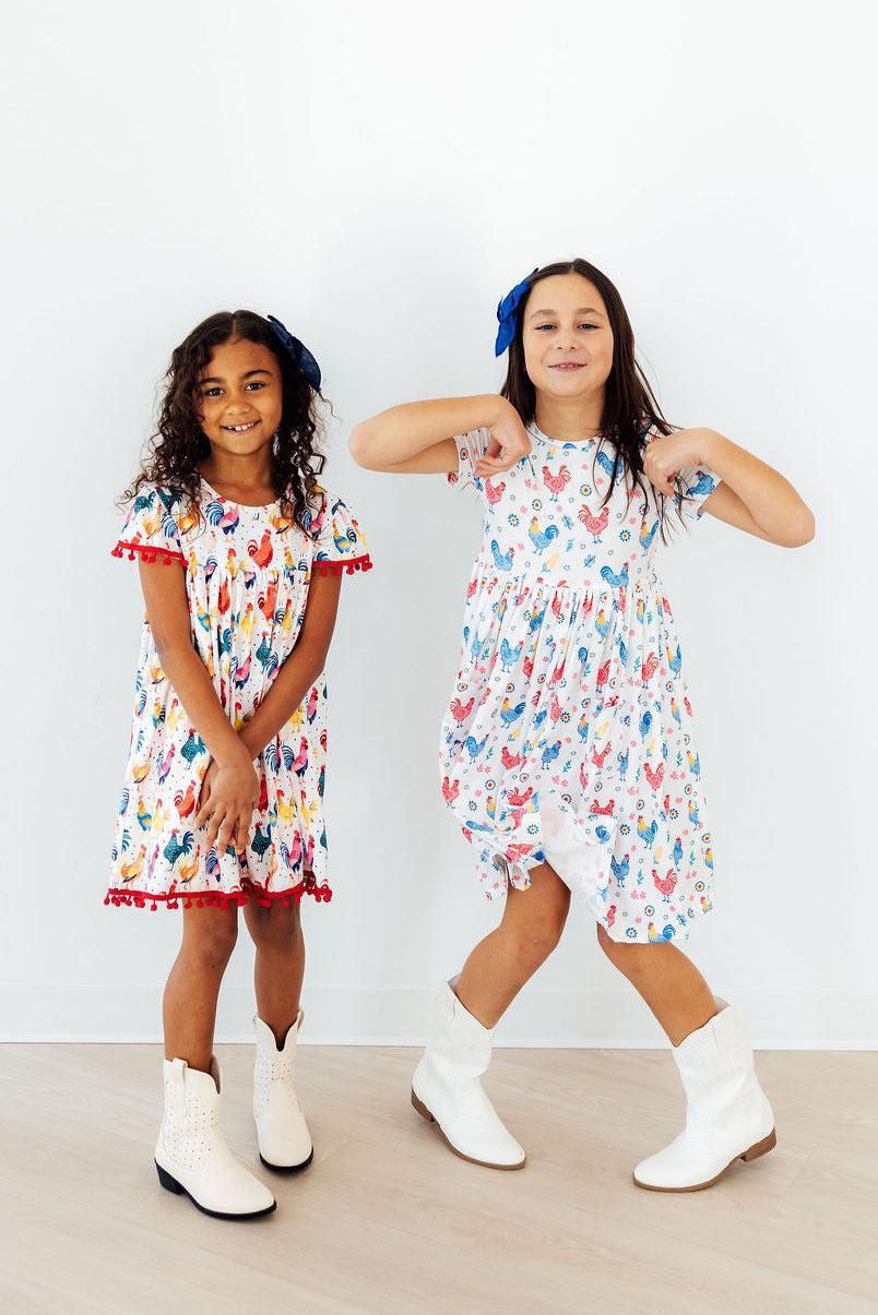 Rainbow Roosters S/S Pocket Twirl Dress-Mila & Rose ®