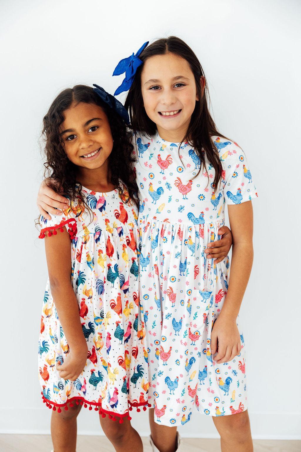 Rainbow Roosters S/S Pocket Twirl Dress-Mila & Rose ®