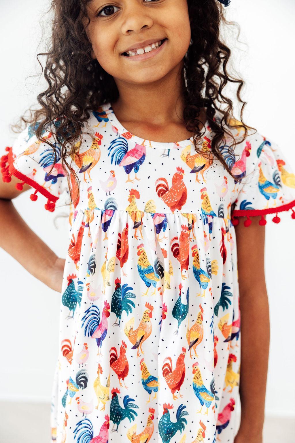 Girls' Rooster Pom Pom Dress Size: 2T Toddler By Mila & Rose