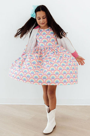 Watercolor Rainbows S/S Pocket Twirl Dress-Mila & Rose ®