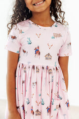 Pink Ranch Hand S/S Pocket Twirl Dress-Mila & Rose ®