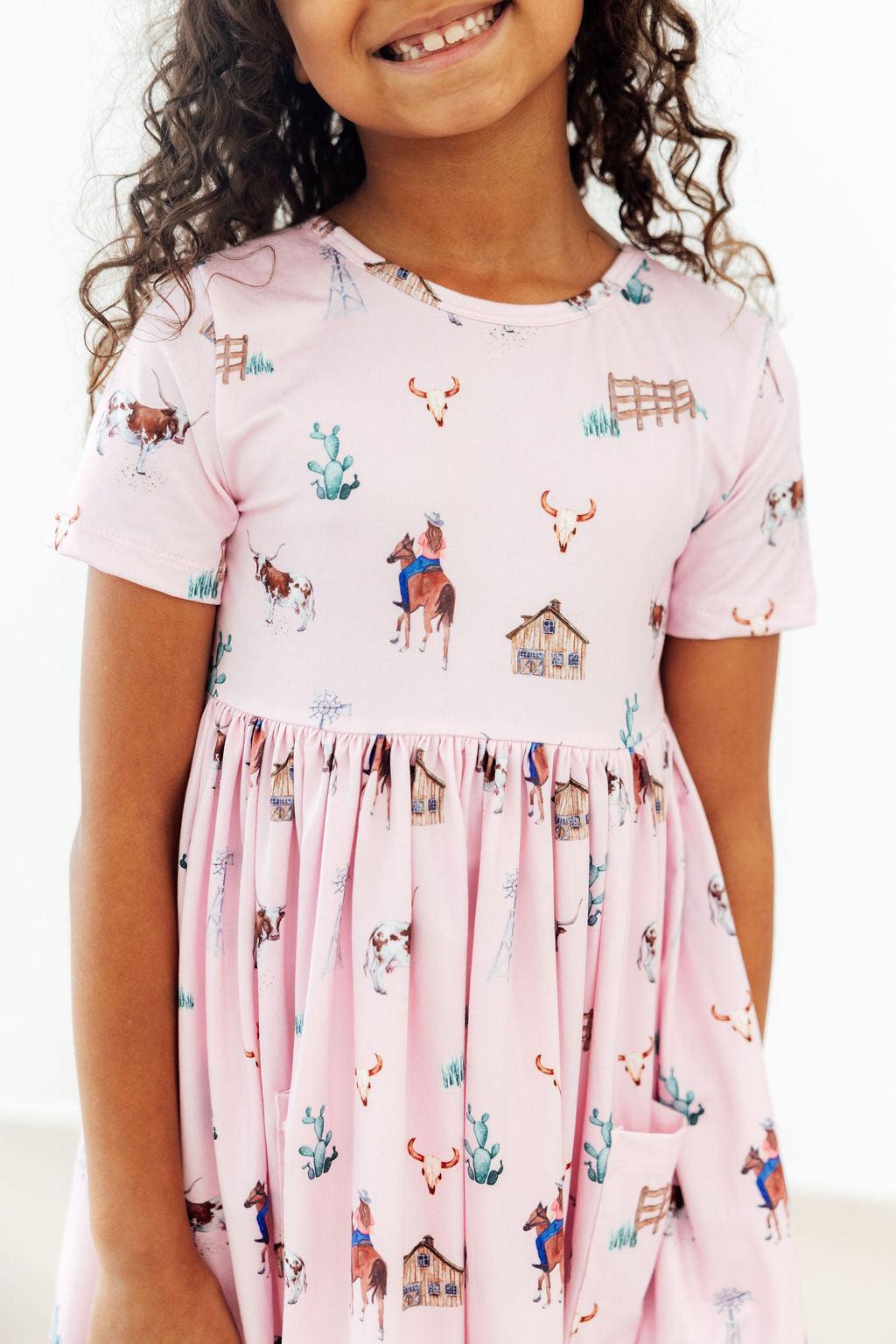 Pink Ranch Hand S/S Pocket Twirl Dress-Mila & Rose ®