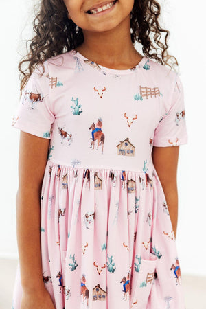 Pink Ranch Hand S/S Pocket Twirl Dress-Mila & Rose ®