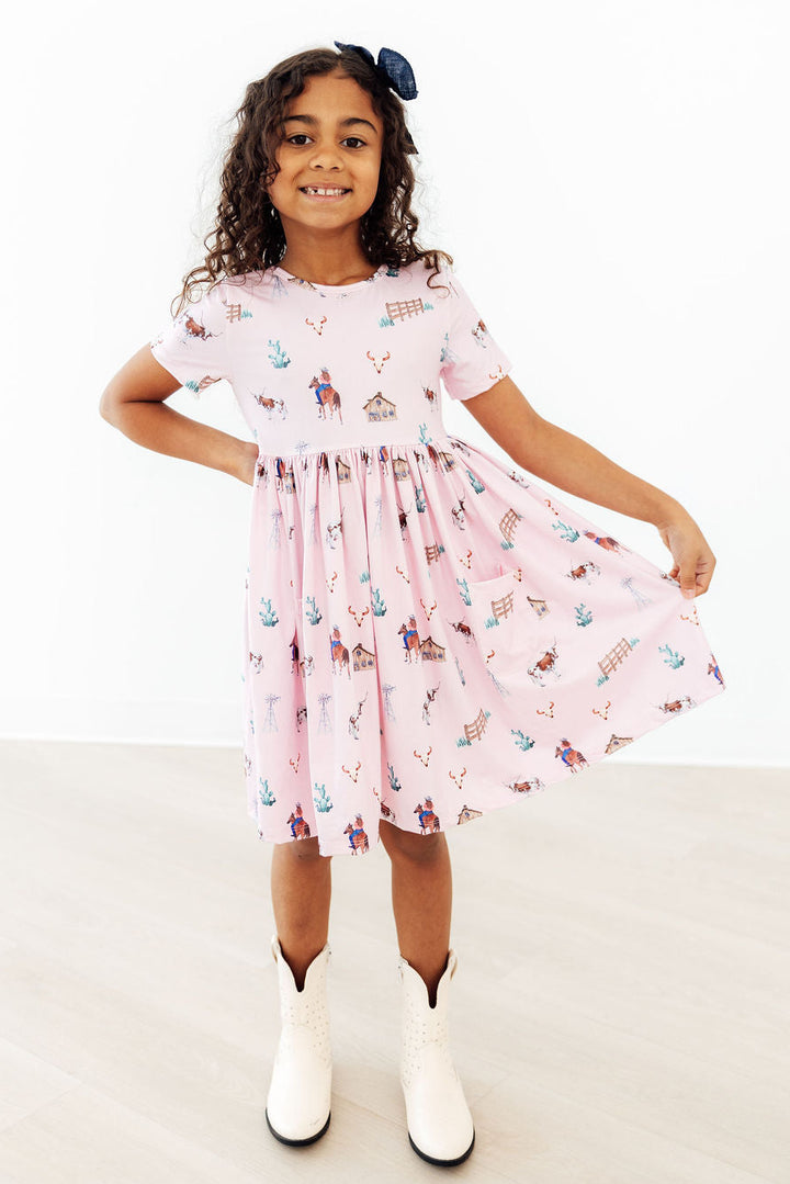 Pink Ranch Hand S/S Pocket Twirl Dress-Mila & Rose ®