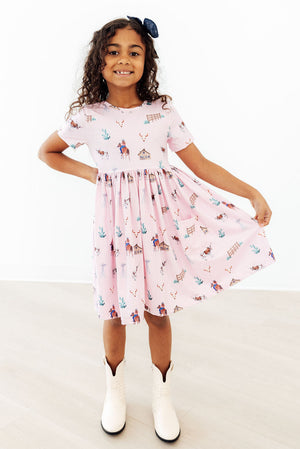 Pink Ranch Hand S/S Pocket Twirl Dress-Mila & Rose ®