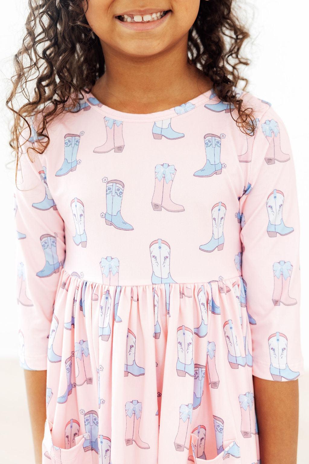 Ribbons & Rodeos 3/4 Sleeve Pocket Twirl Dress-Mila & Rose ®